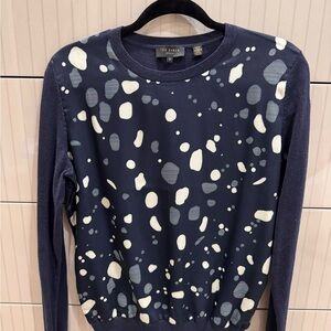 Ted Baker Navy and Cream Patterned Sweater size 2 or M